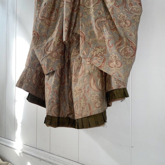 Antique 1800s Printed Asymmetric Walking Dress Skirt Bustle Draping Pleats - Picture 4 of 16